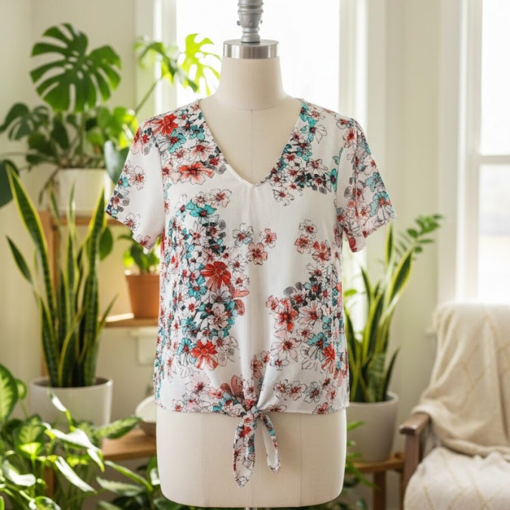 Fourteenth Place Floral Tie Front Blouse Small Petite Cottagecore Resort